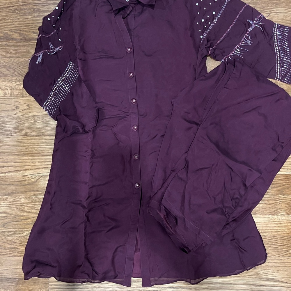Red/maroon co-ord set with beautiful diamond detailing.